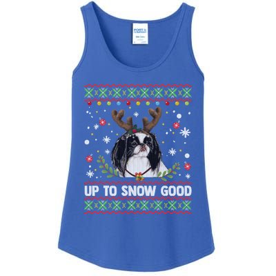 Japanese Chin Dog Reindeer Ugly Christmas Sweater Cool Gift Ladies Essential Tank