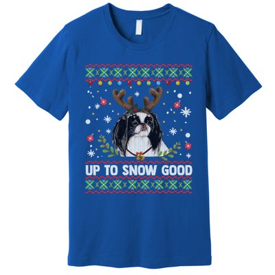 Japanese Chin Dog Reindeer Ugly Christmas Sweater Cool Gift Premium T-Shirt