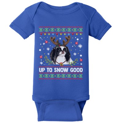 Japanese Chin Dog Reindeer Ugly Christmas Sweater Cool Gift Baby Bodysuit