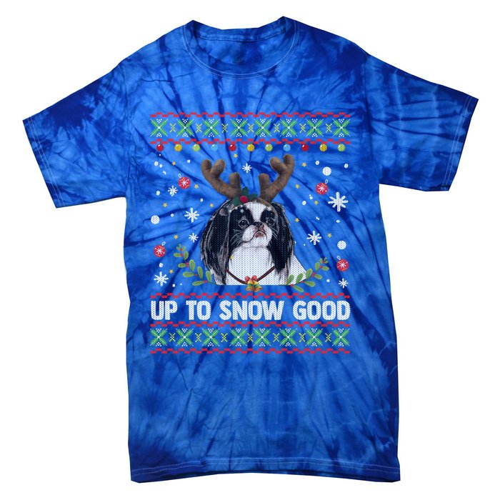 Japanese Chin Dog Reindeer Ugly Christmas Sweater Cool Gift Tie-Dye T-Shirt