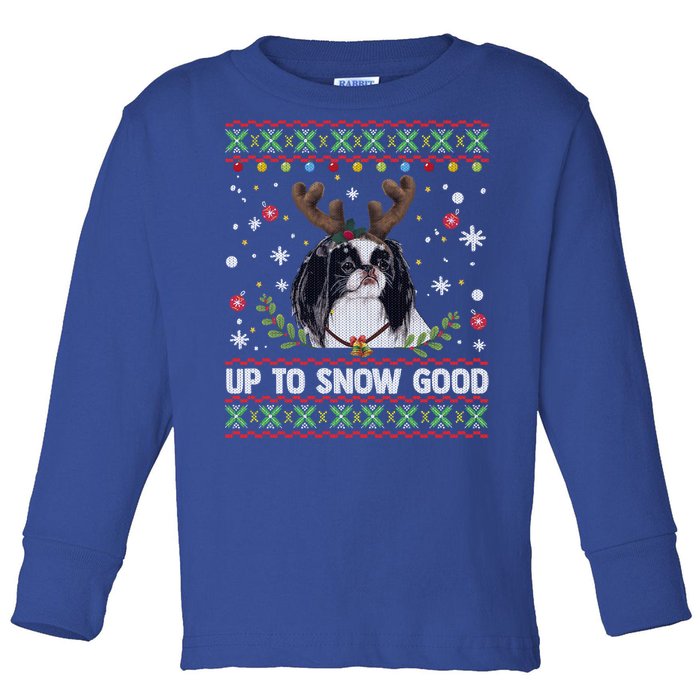 Japanese Chin Dog Reindeer Ugly Christmas Sweater Cool Gift Toddler Long Sleeve Shirt