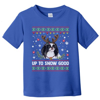 Japanese Chin Dog Reindeer Ugly Christmas Sweater Cool Gift Toddler T-Shirt