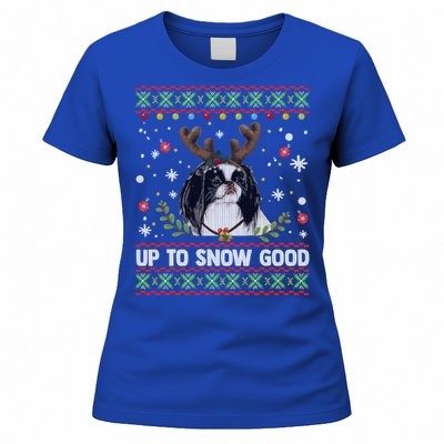 Japanese Chin Dog Reindeer Ugly Christmas Sweater Cool Gift Women's T-Shirt