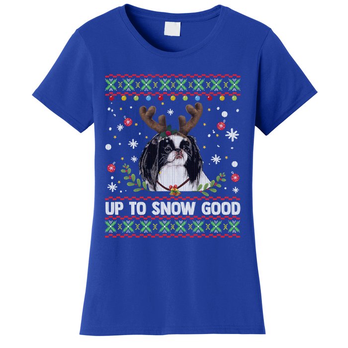 Japanese Chin Dog Reindeer Ugly Christmas Sweater Cool Gift Women's T-Shirt