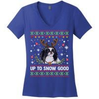 Japanese Chin Dog Reindeer Ugly Christmas Sweater Cool Gift Women's V-Neck T-Shirt