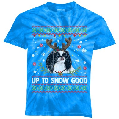 Japanese Chin Dog Reindeer Ugly Christmas Sweater Cool Gift Kids Tie-Dye T-Shirt