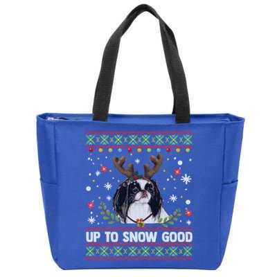 Japanese Chin Dog Reindeer Ugly Christmas Sweater Cool Gift Zip Tote Bag