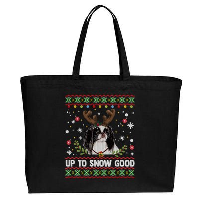 Japanese Chin Dog Reindeer Ugly Christmas Sweater Cool Gift Cotton Canvas Jumbo Tote