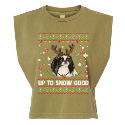 Japanese Chin Dog Reindeer Ugly Christmas Sweater Cool Gift Garment-Dyed Women's Muscle Tee