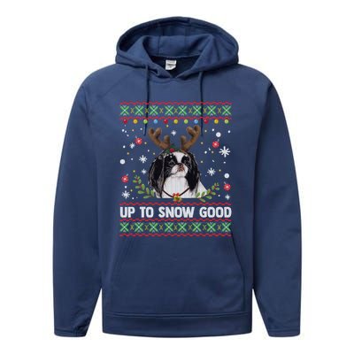 Japanese Chin Dog Reindeer Ugly Christmas Sweater Cool Gift Performance Fleece Hoodie