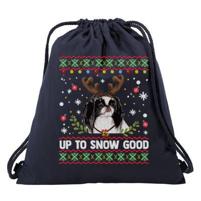 Japanese Chin Dog Reindeer Ugly Christmas Sweater Cool Gift Drawstring Bag