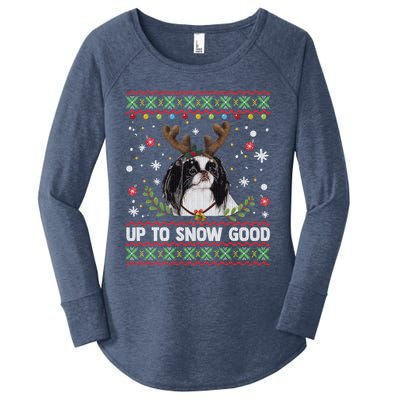 Japanese Chin Dog Reindeer Ugly Christmas Sweater Cool Gift Women's Perfect Tri Tunic Long Sleeve Shirt