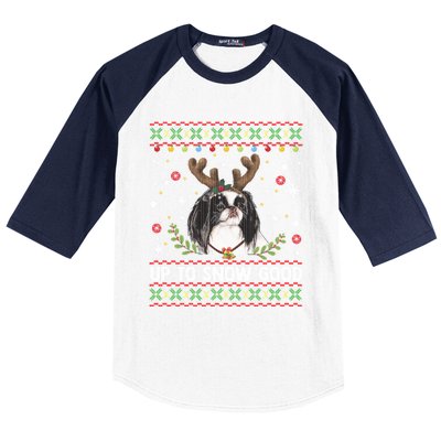 Japanese Chin Dog Reindeer Ugly Christmas Sweater Cool Gift Baseball Sleeve Shirt