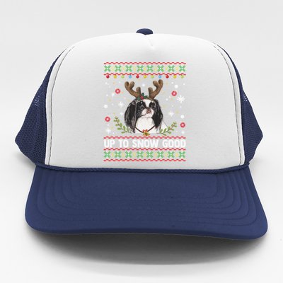 Japanese Chin Dog Reindeer Ugly Christmas Sweater Cool Gift Trucker Hat