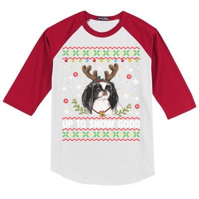 Japanese Chin Dog Reindeer Ugly Christmas Sweater Cool Gift Kids Colorblock Raglan Jersey