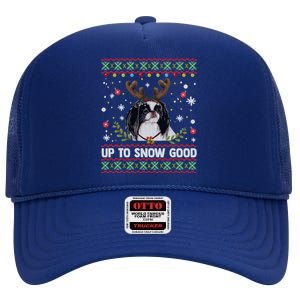 Japanese Chin Dog Reindeer Ugly Christmas Sweater Cool Gift High Crown Mesh Back Trucker Hat