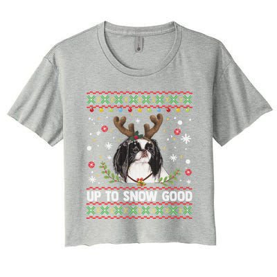 Japanese Chin Dog Reindeer Ugly Christmas Sweater Cool Gift Women's Crop Top Tee