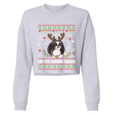 Japanese Chin Dog Reindeer Ugly Christmas Sweater Cool Gift Cropped Pullover Crew