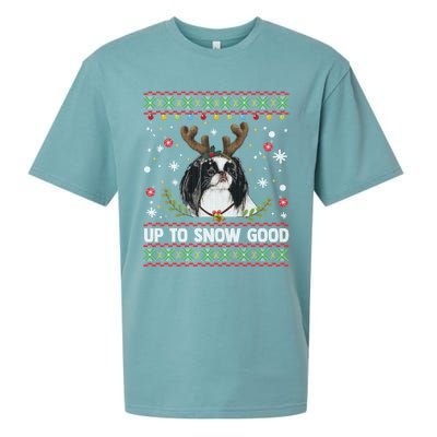 Japanese Chin Dog Reindeer Ugly Christmas Sweater Cool Gift Sueded Cloud Jersey T-Shirt