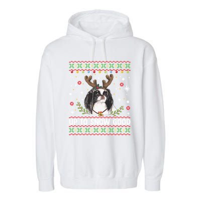 Japanese Chin Dog Reindeer Ugly Christmas Sweater Cool Gift Garment-Dyed Fleece Hoodie