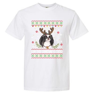 Japanese Chin Dog Reindeer Ugly Christmas Sweater Cool Gift Garment-Dyed Heavyweight T-Shirt