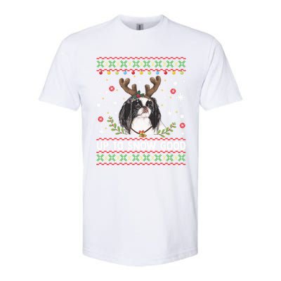 Japanese Chin Dog Reindeer Ugly Christmas Sweater Cool Gift Softstyle CVC T-Shirt