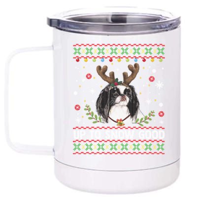 Japanese Chin Dog Reindeer Ugly Christmas Sweater Cool Gift 12 oz Stainless Steel Tumbler Cup