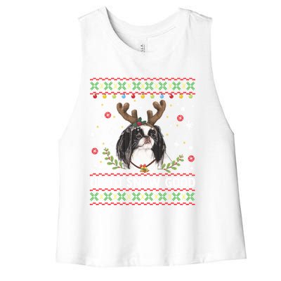 Japanese Chin Dog Reindeer Ugly Christmas Sweater Cool Gift Women's Racerback Cropped Tank