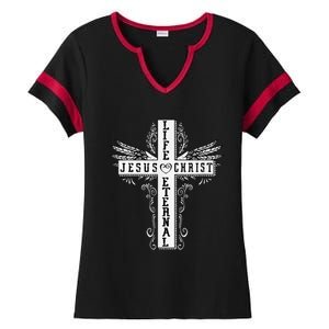 Jesus Cross Drawing Life Eternal Christian Quotes Bible Ladies Halftime Notch Neck Tee