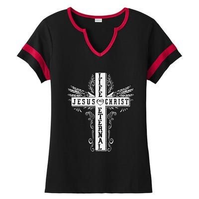 Jesus Cross Drawing Life Eternal Christian Quotes Bible Ladies Halftime Notch Neck Tee