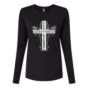 Jesus Cross Drawing Life Eternal Christian Quotes Bible Womens Cotton Relaxed Long Sleeve T-Shirt