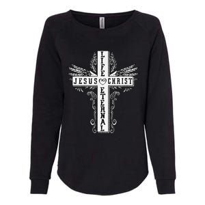 Jesus Cross Drawing Life Eternal Christian Quotes Bible Womens California Wash Sweatshirt