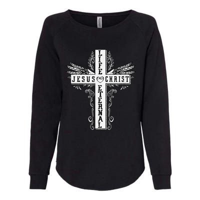 Jesus Cross Drawing Life Eternal Christian Quotes Bible Womens California Wash Sweatshirt