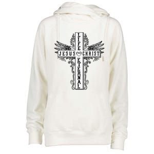 Jesus Cross Drawing Life Eternal Christian Quotes Bible Womens Funnel Neck Pullover Hood