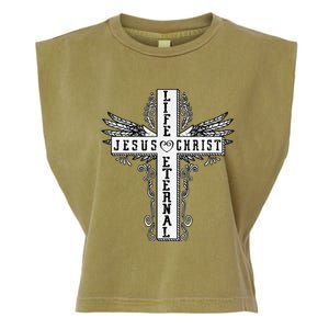 Jesus Cross Drawing Life Eternal Christian Quotes Bible Garment-Dyed Women's Muscle Tee