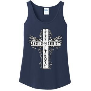 Jesus Cross Drawing Life Eternal Christian Quotes Bible Ladies Essential Tank