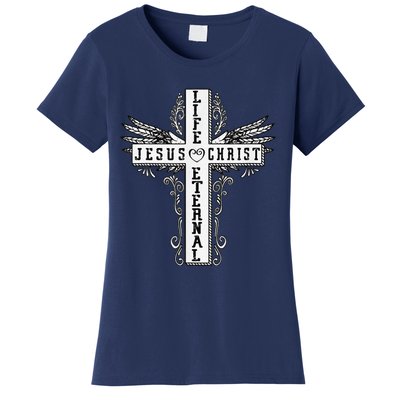 Jesus Cross Drawing Life Eternal Christian Quotes Bible Women's T-Shirt