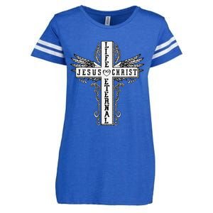 Jesus Cross Drawing Life Eternal Christian Quotes Bible Enza Ladies Jersey Football T-Shirt