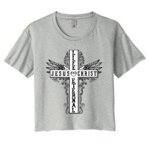 Jesus Cross Drawing Life Eternal Christian Quotes Bible Women's Crop Top Tee