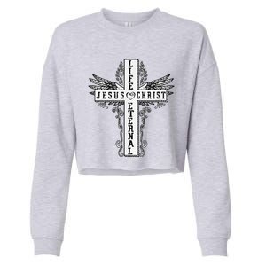 Jesus Cross Drawing Life Eternal Christian Quotes Bible Cropped Pullover Crew