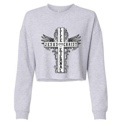 Jesus Cross Drawing Life Eternal Christian Quotes Bible Cropped Pullover Crew