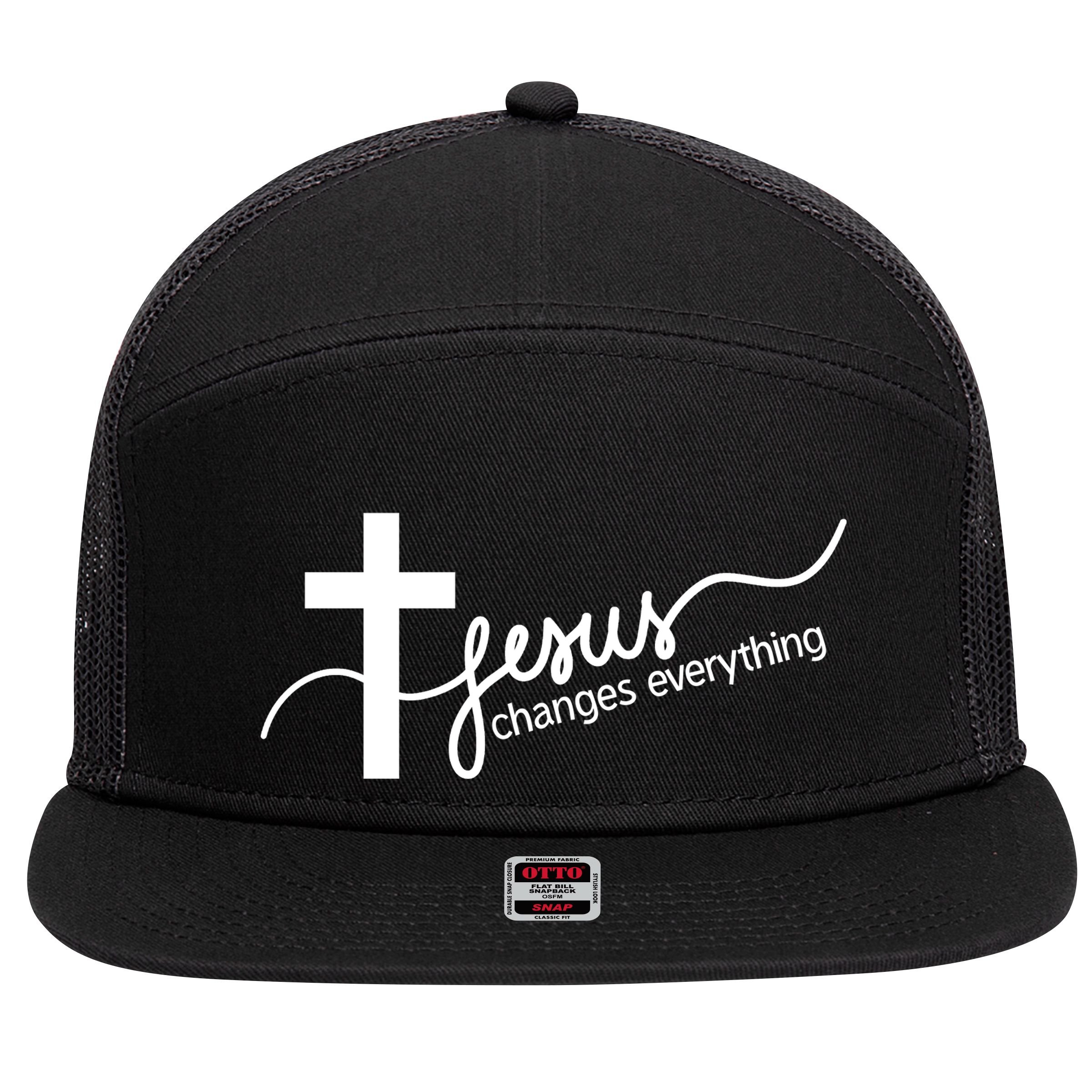 Jesus Changes Everything Cross 7 Panel Mesh Trucker Snapback Hat
