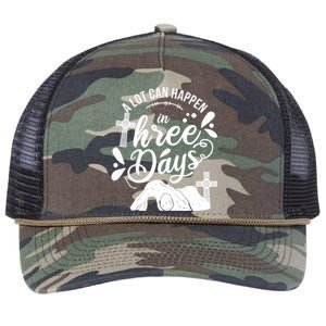 Jesus Christian Easter A Lot Can Happen In Three Days Retro Rope Trucker Hat Cap