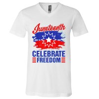 Juneteenth Celebrate Freedom Red White Blue Free Black Slave V-Neck T-Shirt