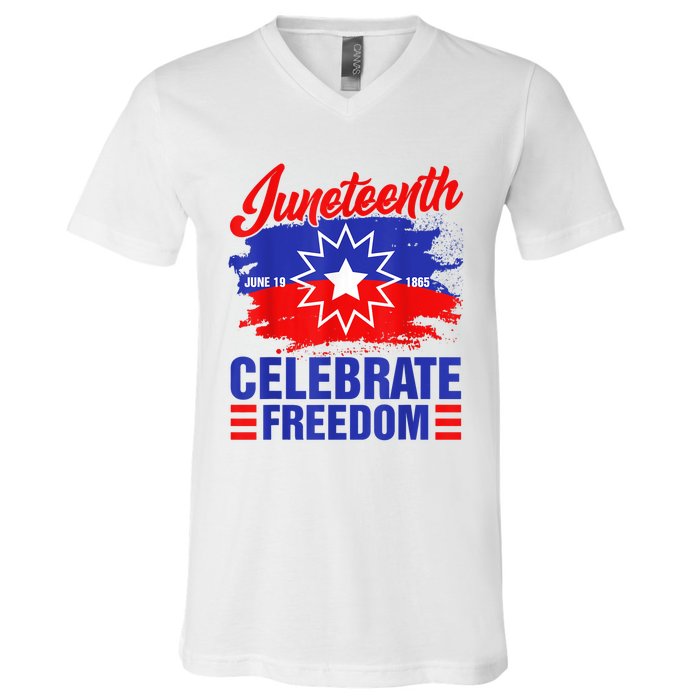 Juneteenth Celebrate Freedom Red White Blue Free Black Slave V-Neck T-Shirt