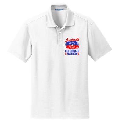 Juneteenth Celebrate Freedom Red White Blue Free Black Slave Dry Zone Grid Polo