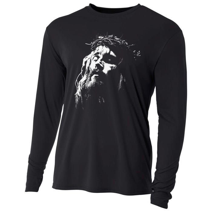 Jesus Christ Face Christian Gospel Religious Bible Cooling Performance Long Sleeve Crew