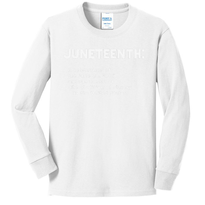 Juneteenth Celebrates Freedom Black African American History Kids Long Sleeve Shirt