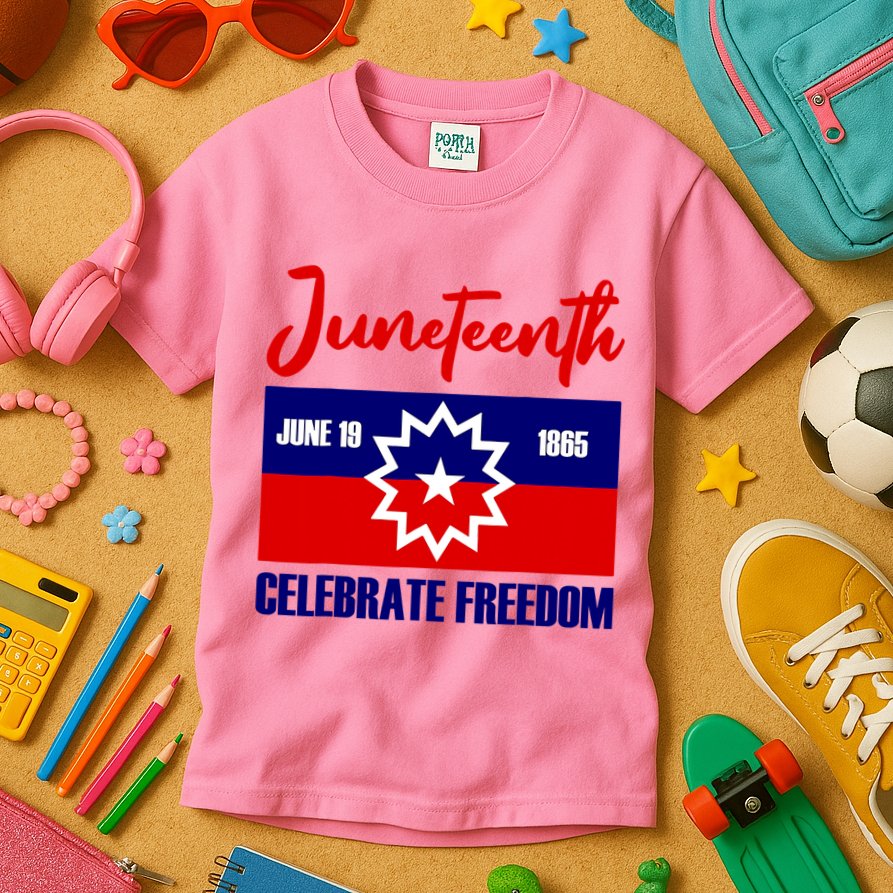 Juneteenth Celebrate Freedom Red White Blue Free Black Slave Kids T-Shirt