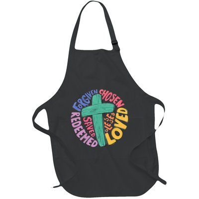 Jesus Cross Forgiven Chosen Loved Redeemed Christian Easter Full-Length Apron With Pockets